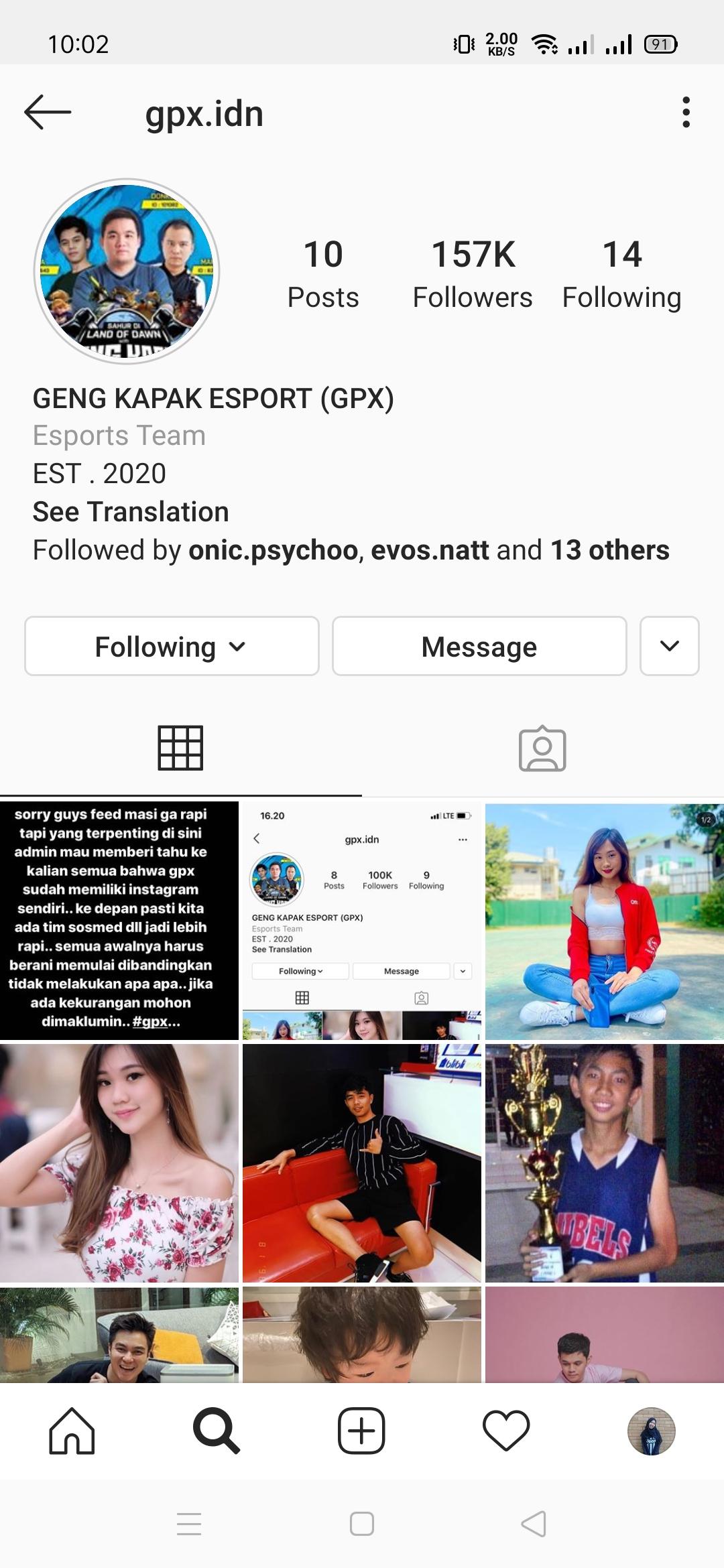 Feed akun Instagram GPX.ID yang memperlihatkan Baim Wong dan beberapa atlet esports. Copyright: Instagram GPX.ID