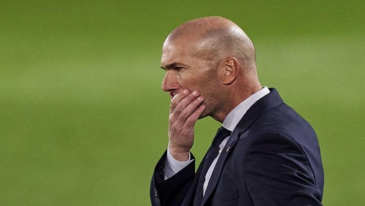 Zinedine Zidane tak kuasa menahan malu usai Real Madrid kalah 0-1 dari Cadiz di lanjutan LaLiga Spanyol 2020/21.