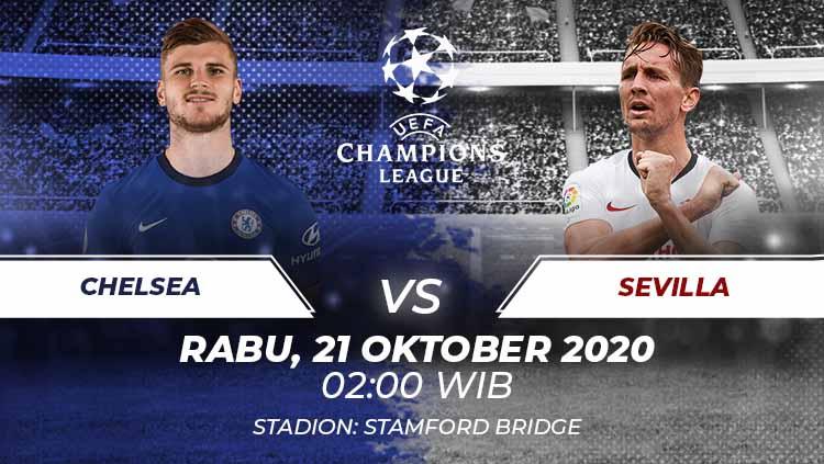 Prediksi pertandingan Liga Champions 2020/21 Grup E antara Chelsea vs Sevilla di Stamford Bridge, Rabu (21/10/20) dini hari WIB.