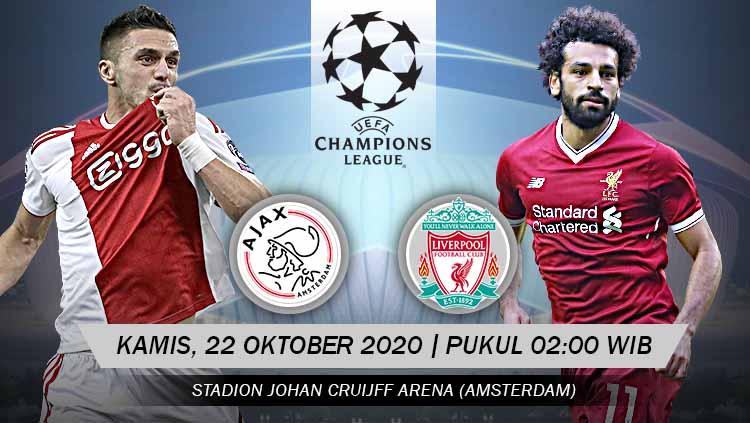 Berikut prediksi pertandingan fase grup Liga Champions antara Ajax vs Liverpool, yang akan digelar di Amsterdam ArenA, Kamis (22/10/20) dini hari WIB.