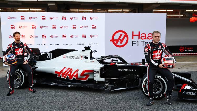 Pembalap tim Haas F1, Romain Grosjean dan Kevin Magnussen.