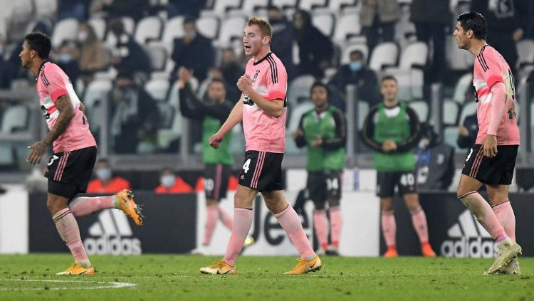 Selebrasi gol Dejan Kulusevski dalam lanjutan Liga Italia Juventus vs Hellas Verona. - INDOSPORT