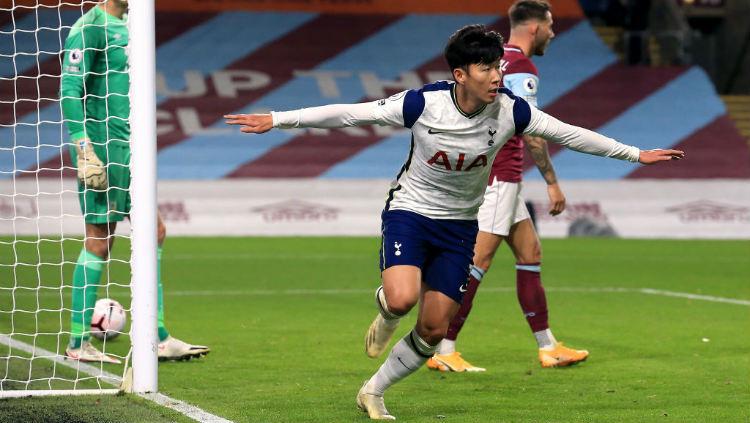 Selebrasi gol Son Heung-min di laga Liga Inggris Burnley vs Tottenham Hotspur.
