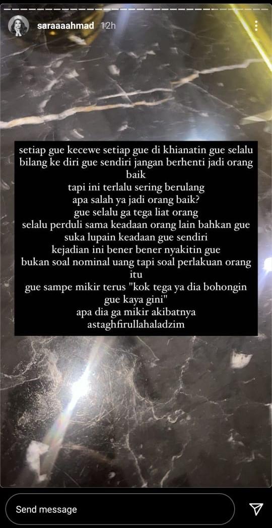 Instastory Sara Ahmad. Copyright: Instagram/Sara Ahmad