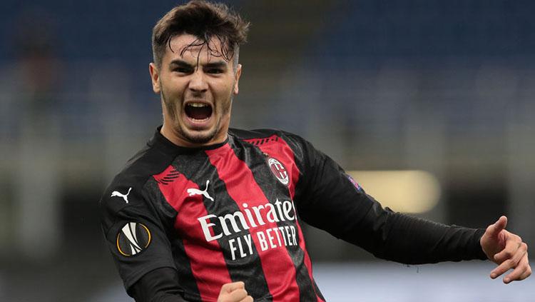 Selebrasi gol Brahim Diaz di laga AC Milan vs Sparta Praha dalam lanjutan Liga Europa 2020/2021. Copyright: Emilio Andreoli/Getty Images