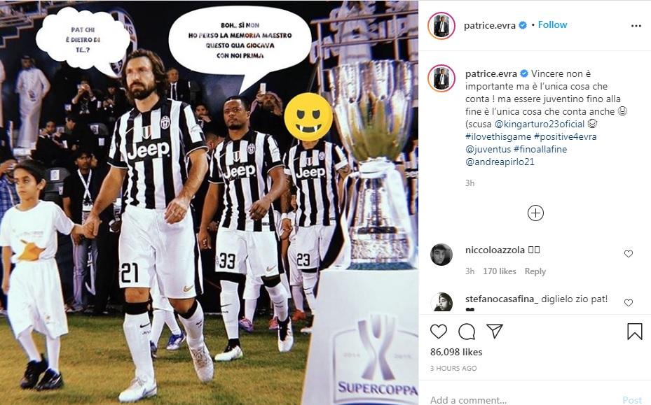 Patrice Evra ejek Arturo Vidal lewat unggahan Instagram Copyright: instagram.com/patrice.evra