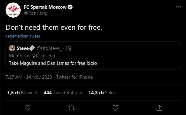 Spartak Moskow tolak tawaran mendapatkan Harry Maguire dan Daniel James secara gratis Copyright: twitter.com/fcsm_eng