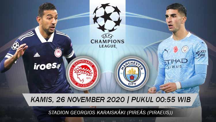 Pertandingan Olympiakos Piraeus vs Manchester City (Liga Champions).