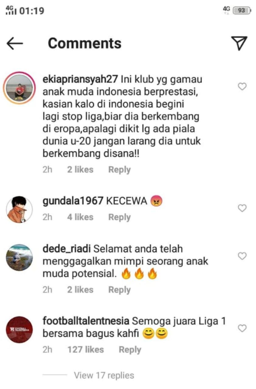 Komentar netizen soal kegagalan Bagus Kahfi main di Eropa Copyright: Instagram @psbaritoputeraofficial