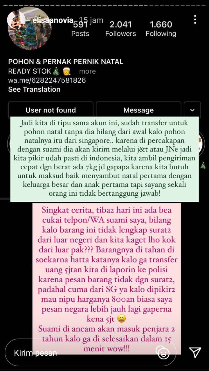 Elisabeth Novia Makalew menceritakan tentang modus penipuan online shop yang dialami oleh Kim Kurniawan Copyright: instagram.com/elisaanovia