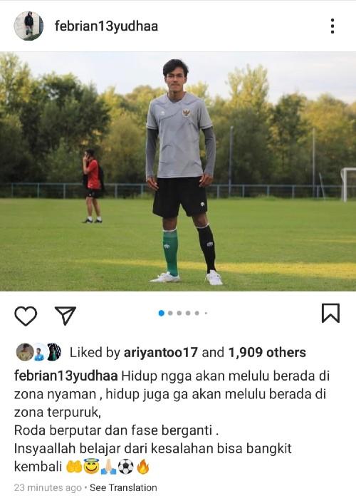 Pemain Bhayangkara FC, Yudha Ferbrian, yang dicoret Shin Tae-yong. Copyright: Instagram @febrian13yudhaa