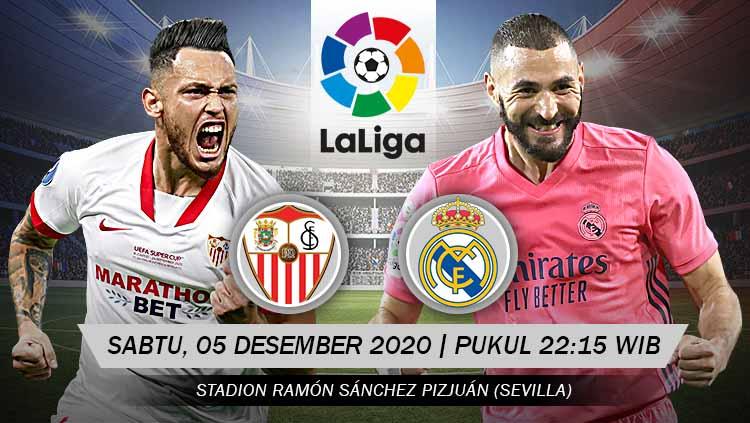 Berikut prediksi pertandingan LaLiga Spanyol 2020-2021 pekan ke-12 antara Sevilla vs Real Madrid, Sabtu (5/12/20) malam WIB.