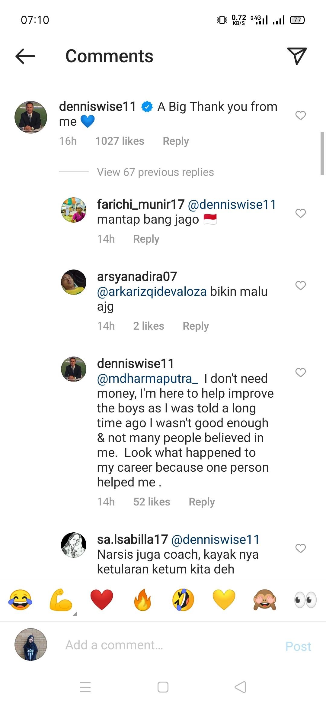 Dennis Wise banjir kritikan usai meminta Barito Putera melepaskan Bagus Kahfi. Copyright: Instagram