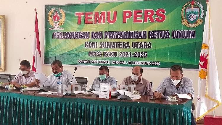 Temu pers Tim Penjaringan dan Penyaringan (TPP) Calon Ketua Umum KONI Sumut 2021-2025, Kamis (10/12/20).