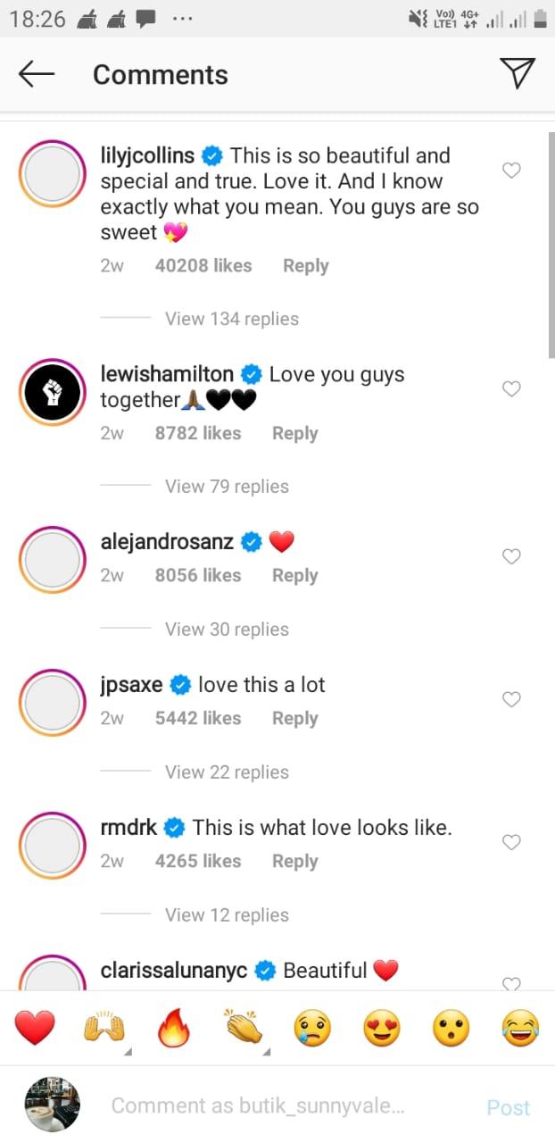 Komentar Lewis Hamilton ke postingan Camila Cabello. Copyright: Instagram/@Camilacabello