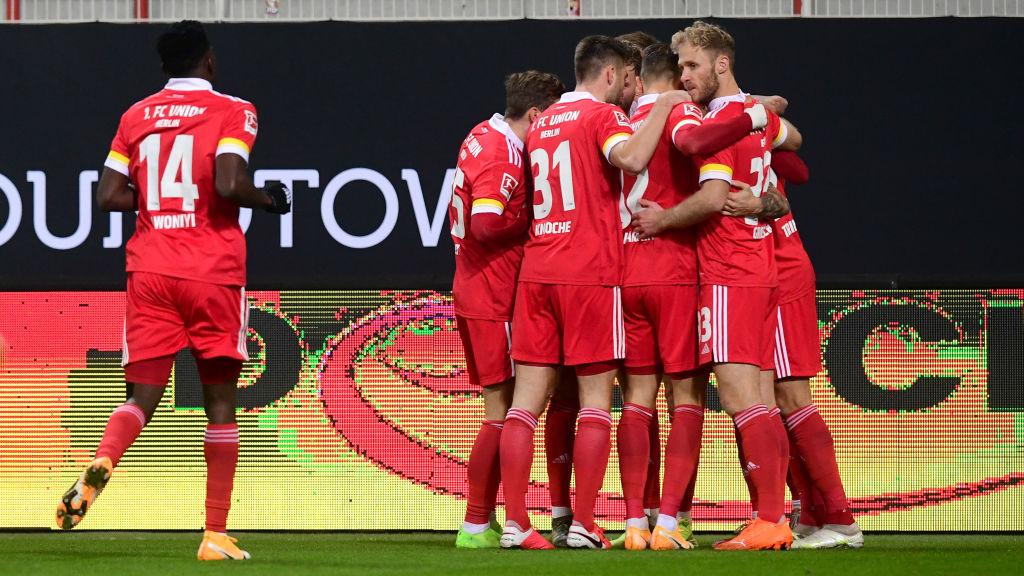 Selebrasi pemain Union Berlin usai mencetak gol ke Bayern Munchen