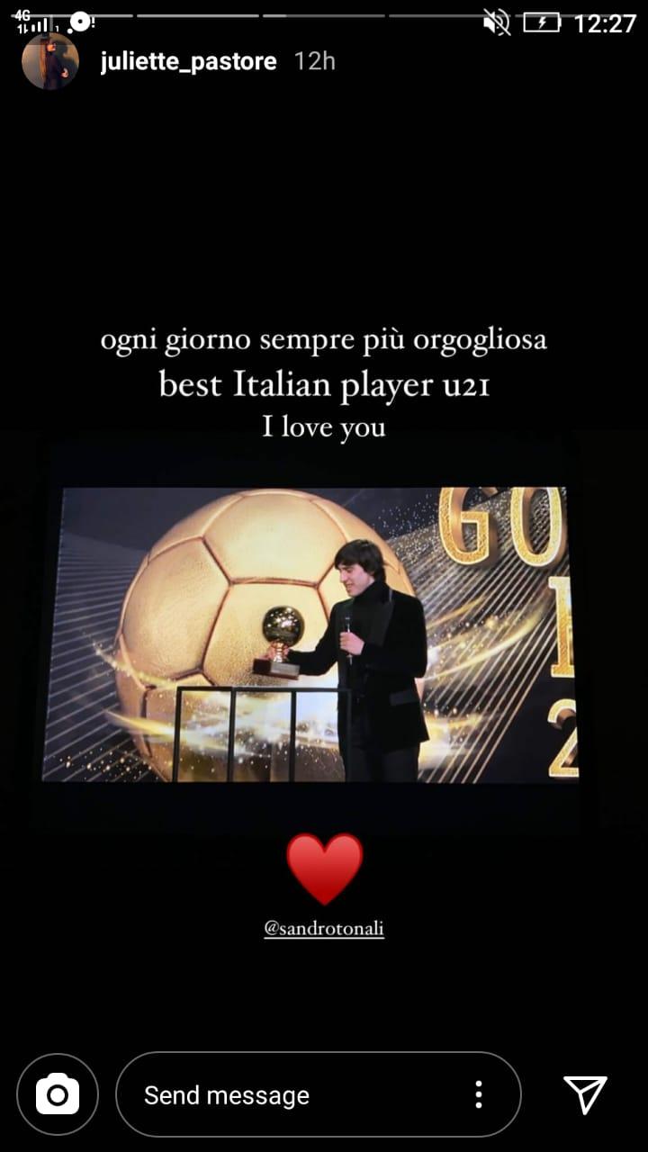 Tonali Jadi Best Italia Player U-21 di Italia, Sang Kekasih Turut Bahagia Copyright: Instagram