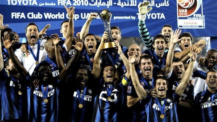 Selebrasi pemain Inter Milan saat menjuarai Piala Dunia Klub di Stadion Zayed Sports City, Uni Emirat Arab, 18 Desember 2010.