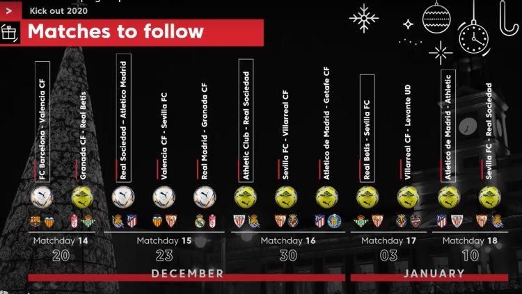 Jadwal pertandingan LaLiga Spanyol di masa liburan Natal dan Tahun Baru. Copyright: LaLiga