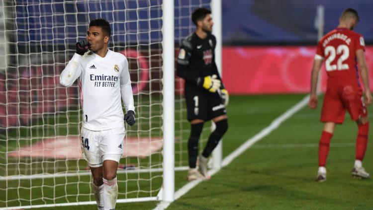 Selebrasi gol Casemiro di laga Real Madrid vs Granada. - INDOSPORT
