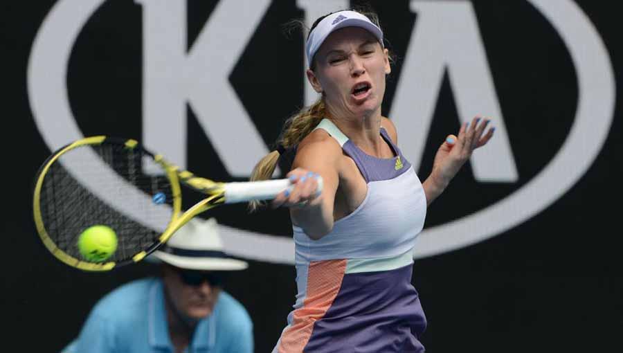 Caroline Wozniacki, petenis asal Denmark saat di Australian Open 2020.