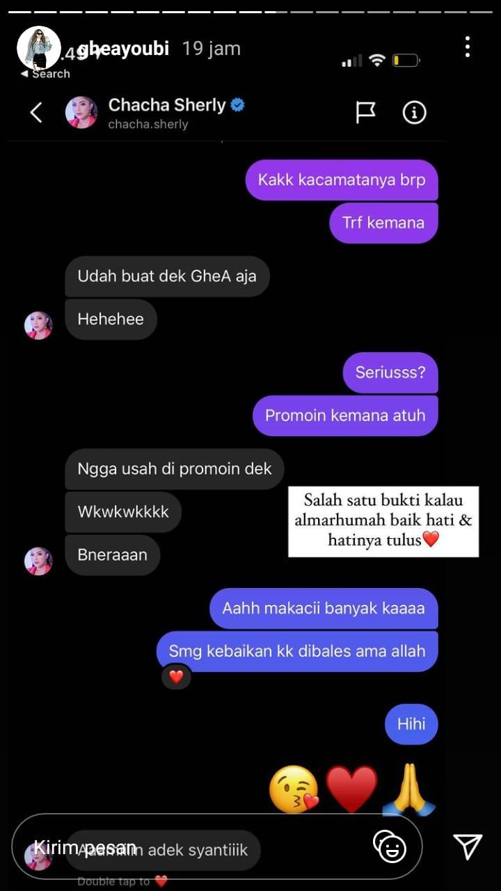 Ghea Youbi ungkap kebaikan hati mendiang Cacha Sherly Copyright: instagram.com/gheayoubi