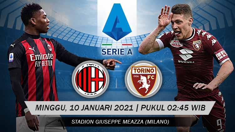 Duel AC Milan vs Torino di pekan ke-17 Serie A Liga Italia dapat disaksikan secara streaming, Minggu (10/01/21) dini hari WIB.