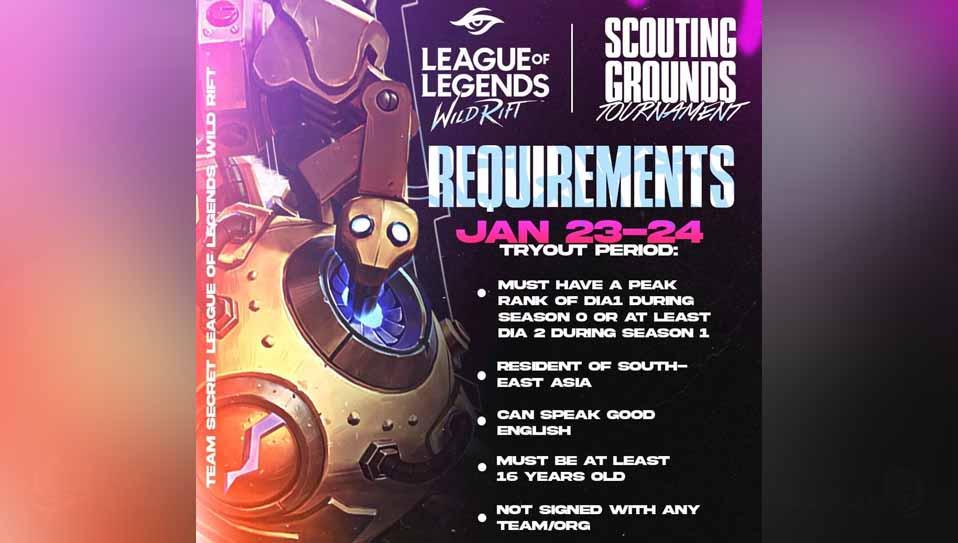 Team Secret membuka pendaftaran untuk divisi terbaru, yaitu League of Legends (LoL): Wild Rift.