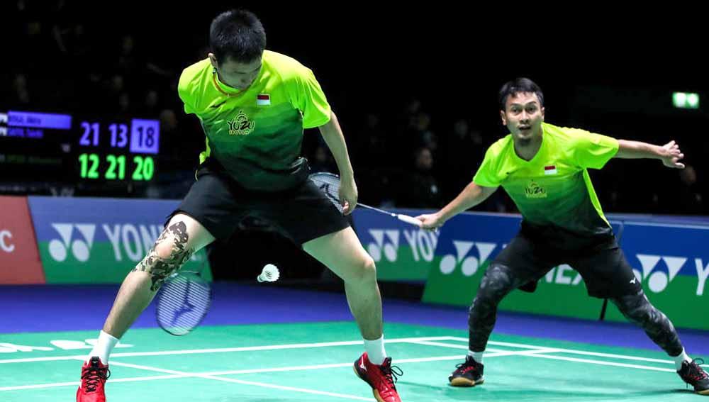 Pertandingan antara Satwiksairaj Rankireddy/Chirag Shetty (India) vs Mohammad Ahsan/Hendra Setiawan (Indonesia) di Thailand Open 2021.