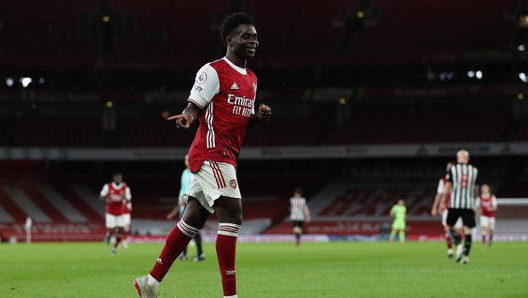 Bukayo Saka merayakan molnya di laga Arsenal vs Newcastle United Copyright: Twitter @Arsenal