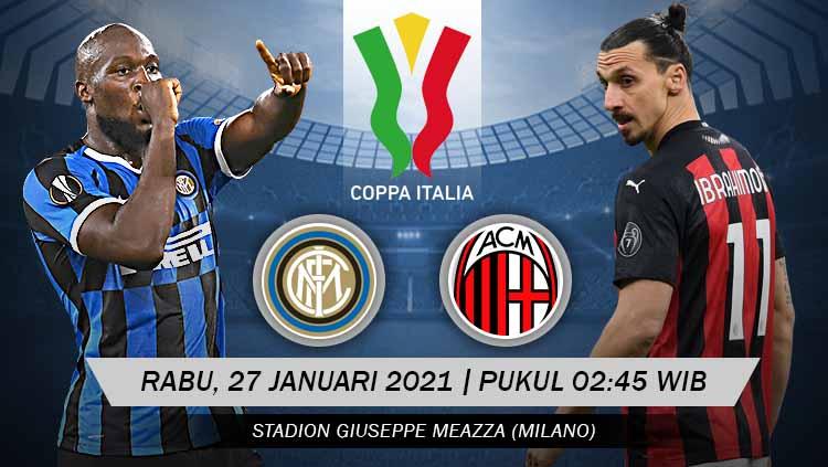 Inter Milan dan AC Milan bakal bertemu dalam duel sengit perempat final Coppa Italia, Rabu (27/1/21) dini hari WIB.