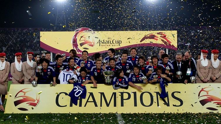 Perayaan juara Jepang usai memastikan diri menjuarai Piala Asia berkat kemenangan atas Australia di final, 29 Januari 2011.
