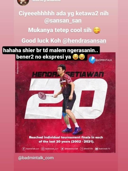 Istri Hendra Setiawan turut komentari wajah tanpa ekspresi sang suami di World Tour Finals. Sumber Copyright: IG istri Hendra Setiawan