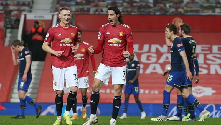 Selebrasi gol Edinson Cavani di laga Manchester United vs Southampton.
