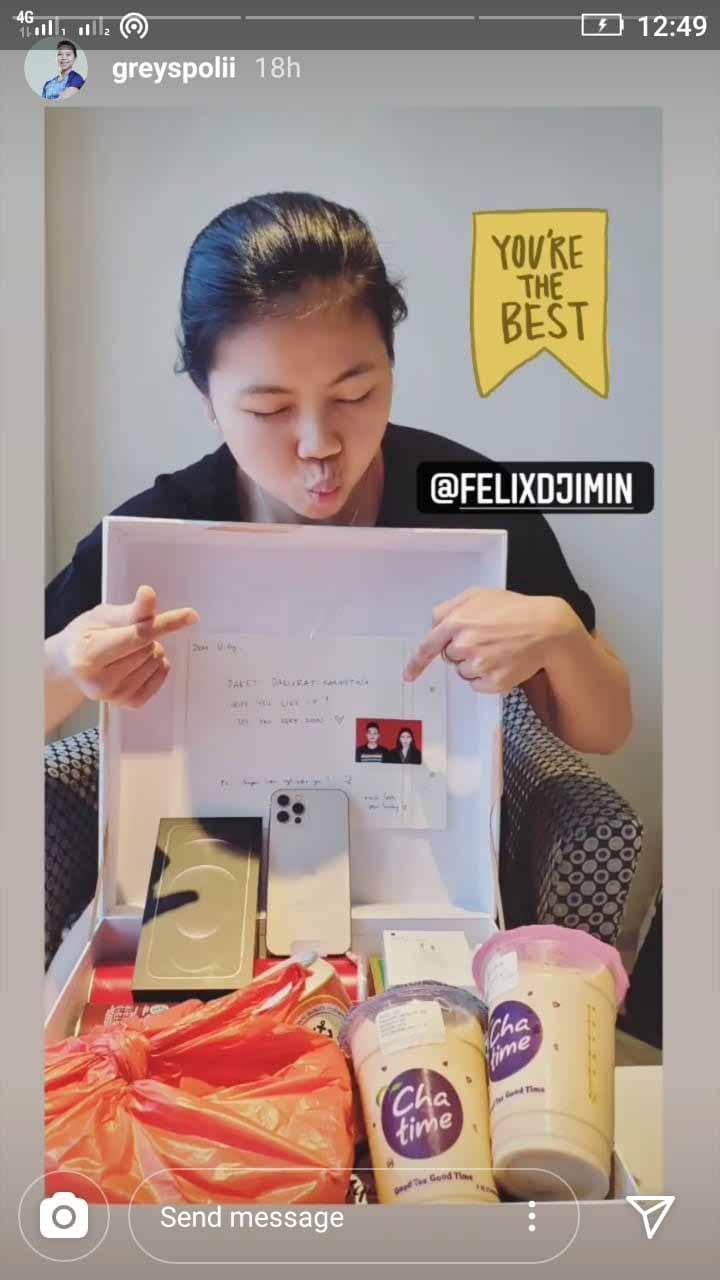 Greysia Polii dapat kejutan dari suami. Copyright: Instastory@greyspolii