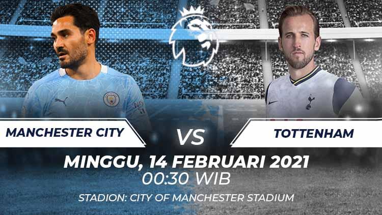 Berikut ini link live streaming pertandingan lanjutan Liga Inggris antara Manchester City vs Tottenham Hotspur pada hari Minggu (14/03/21) pukul 00.30 WIB.