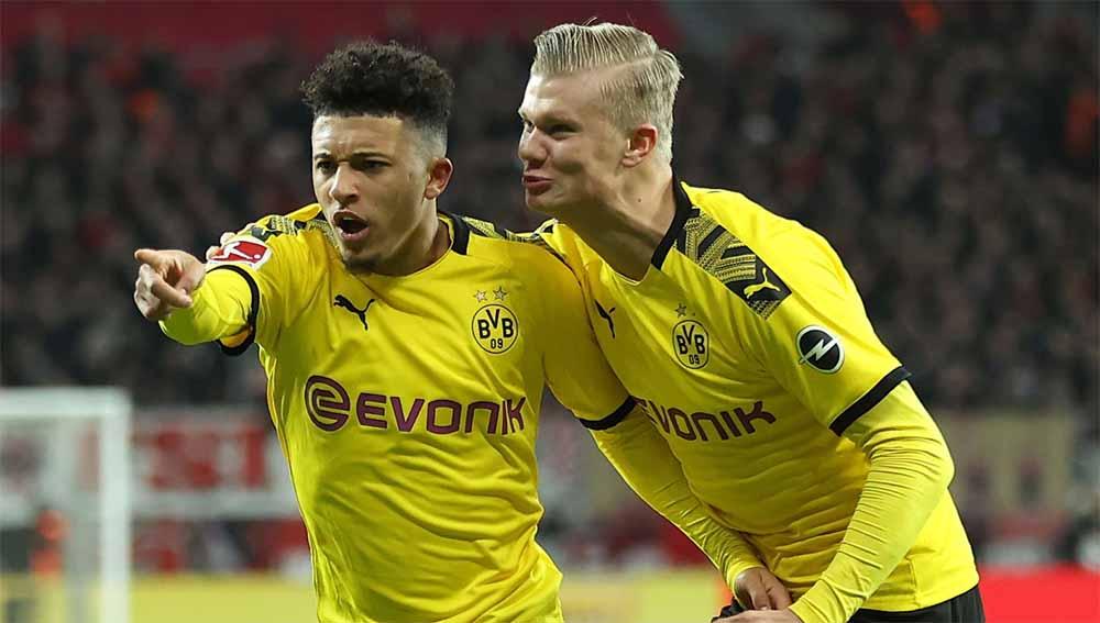 Jadon Sancho dan Erling Haaland, pemain Borussia Dortmund. Copyright: Lars Baron/Bongarts/Getty Images