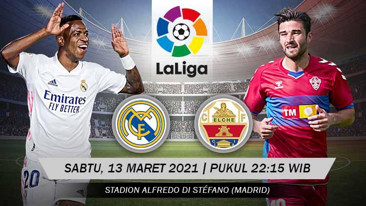 Berikut prediksi untuk pertandingan pekan ke-27 LaLiga Spanyol antara Real Madrid vs Elche, yang akan digelar Sabtu (13/03/21) pukul 22.15 WIB. - INDOSPORT