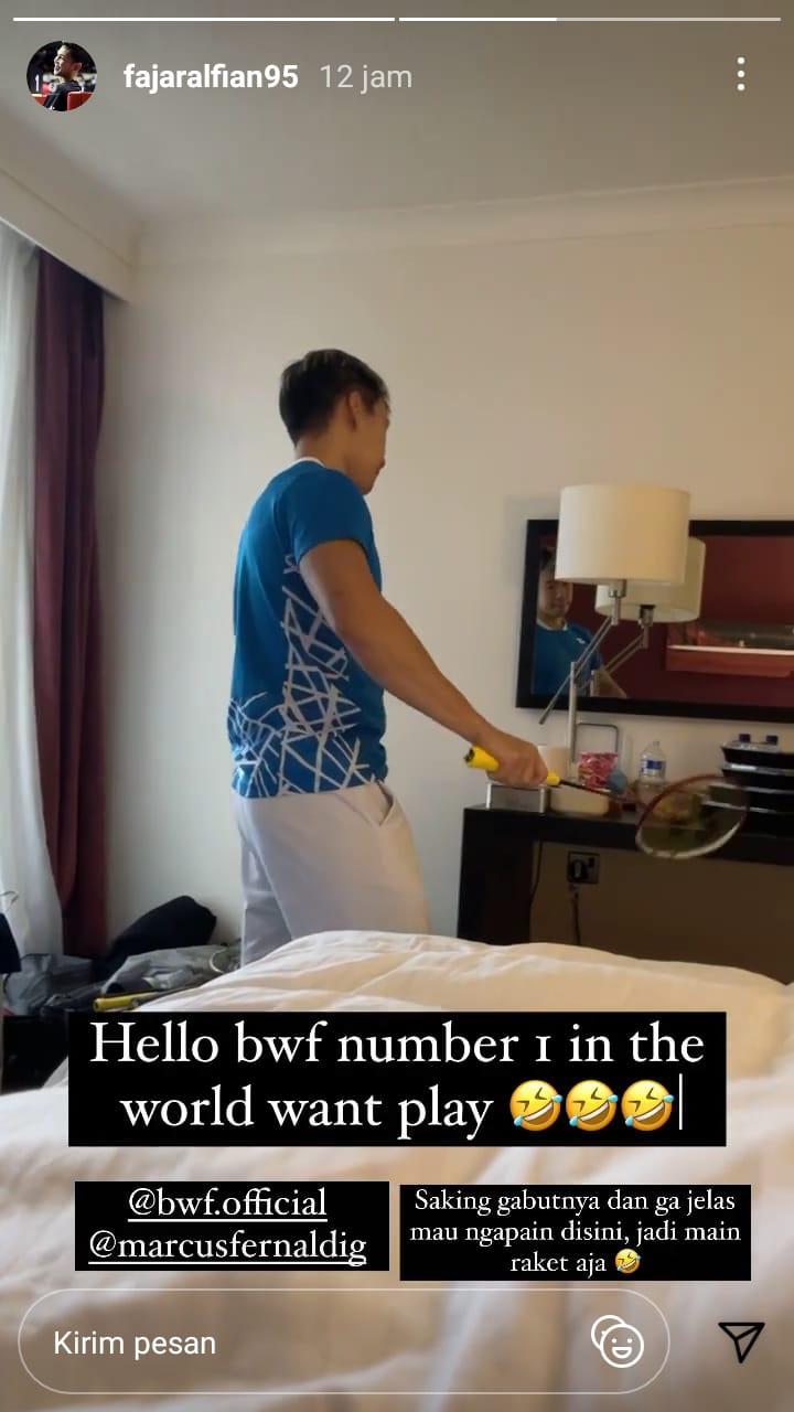 Fajar Alfian memperlihatkan aksi Marcus Gideon saat sedang gabut Copyright: instagram.com/stories/fajaralfian95