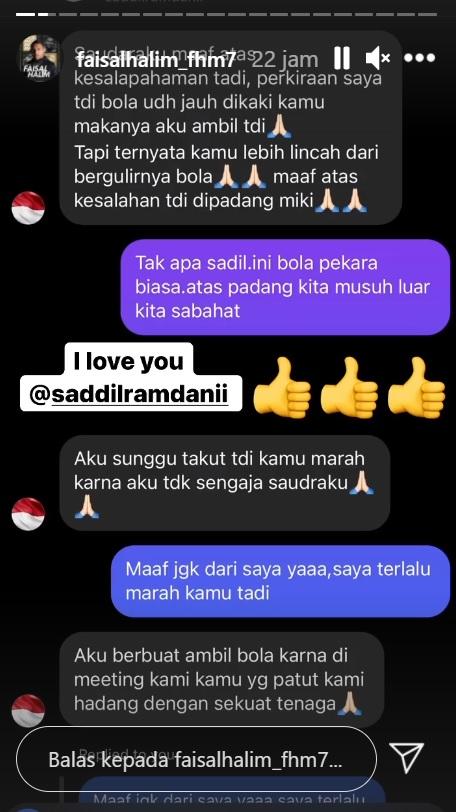 Lakukan Tekel Horor, Saddil Ramdani Sampaikan Maaf ke Pemain Terengganu FC, Faisal Halim. Copyright: instagram.com/faisalhalim_fhm7