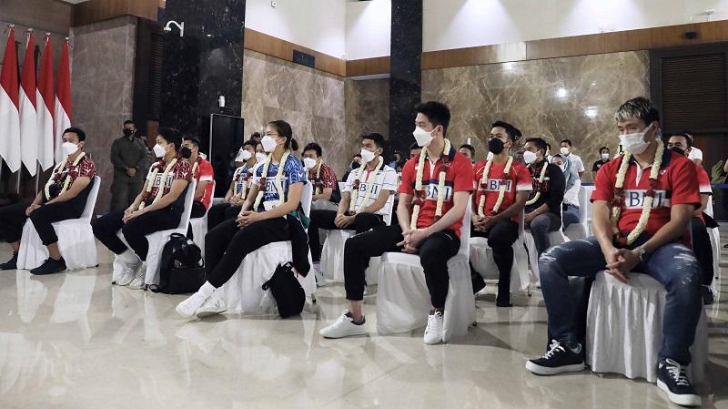 Para pemain bulutangkis Indonesia yang turun di All England 2021 tiba di Tanah Air pada Senin (22/3/2021) malam.