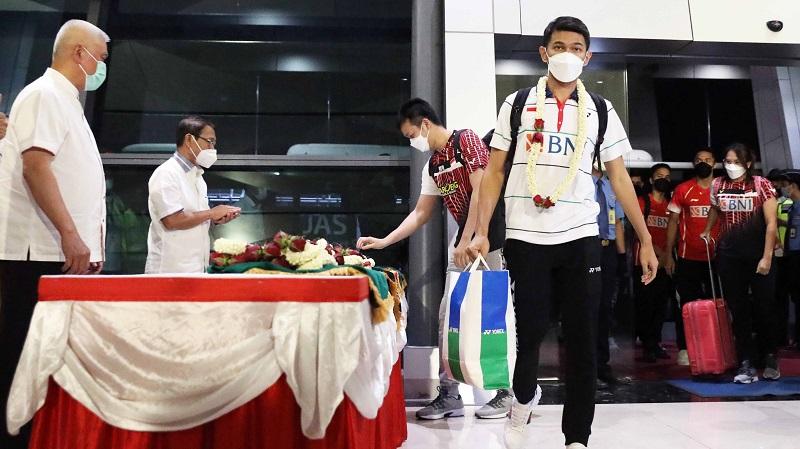 Para pemain bulutangkis Indonesia yang turun di All England 2021 tiba di Tanah Air pada Senin (22/3/2021) malam.
