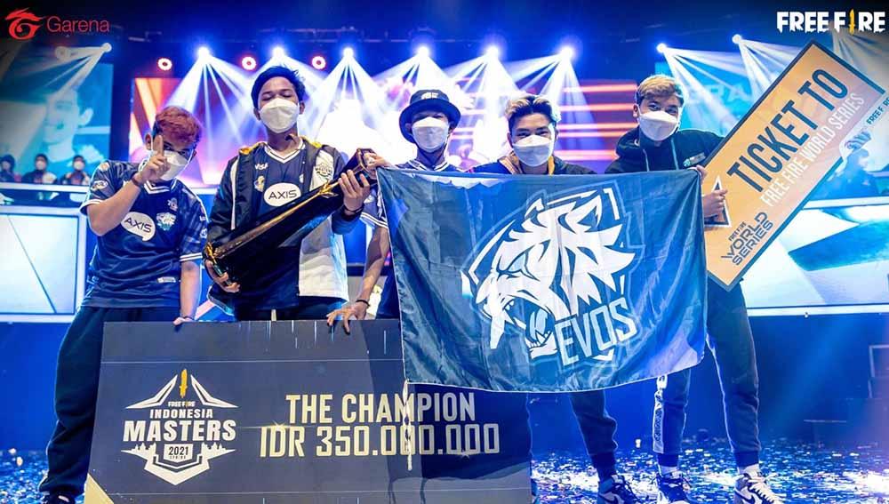 EVOS Esports menjadi back to back champions di ajang Free Fire Indonesia Masters (FFIM) 2021 Spring, Minggu (21/3/21).