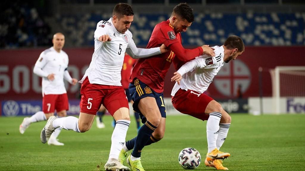 Spanyol menghadapi Albania dalam laga uji coba di FIFA Matchday, Minggu (2703/22) dini hari. Berikut hasil pertandingannya di mana tim matador hanya mampu menang tipis. (Tamuna Kulumbegashvili/Quality Sport Images/Getty Images)