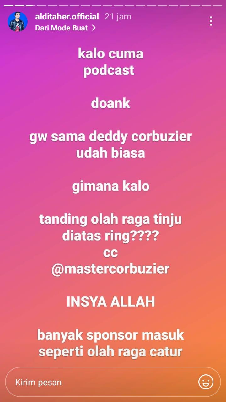 Aldi Taher tantang Deddy Corbuzier duel tinju Copyright: instagram.com/stories/alditaher.official