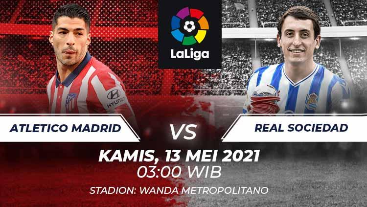Berikut prediksi pertandingan pekan ke-36 LaLiga Spanyol antara Atletico Madrid vs Real Sociedad, Kamis (13/05/21) dini hari WIB.