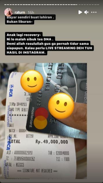 Ratu Rizky Nabila siap bongkar hasil tes DNA Copyright: instagram.com/stories/raturn