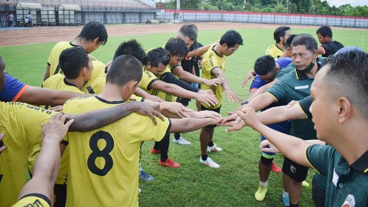 Muba Babel United saat menjalani latihan menjelang kick-off Liga 2 2021.