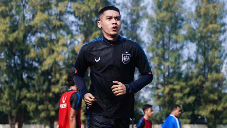 Septian David saat bergabung dalam sesi latihan PSIS pada Senin pagi.
