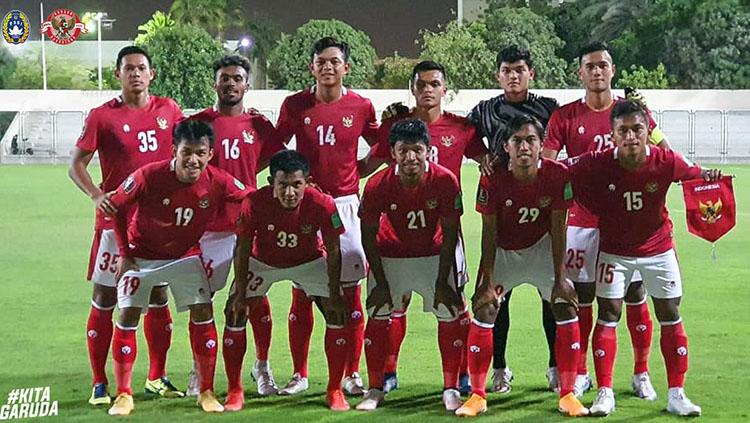 Skuad Timnas Indonesia saat melawan Afganistan.